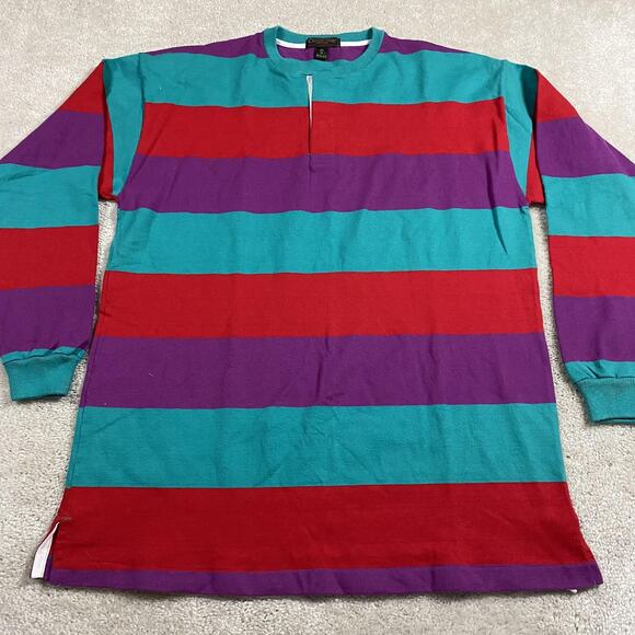 VTG Cross Creek Shirt Mens XL Multicolor Henley Rugby Striped Made USA 90s - Picture 1 of 7
